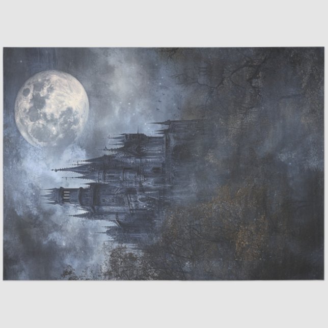 Decoupage Haunting Gothic Castle Moonlit Sky Seidenpapier (Vorderseite)