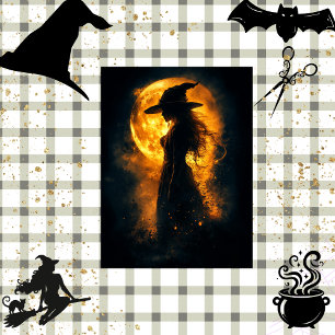 Decoupage Hexe Silhouette Glühen Orange Moon Seidenpapier