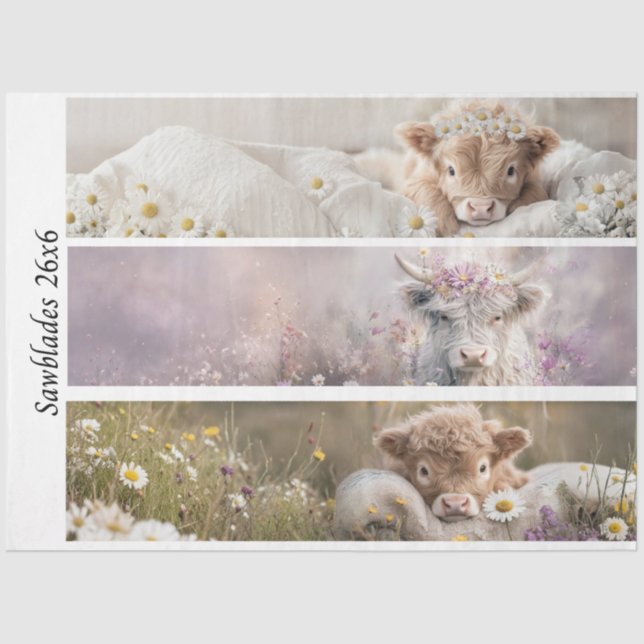 Decoupage Highland Calf Florals Handsaw Designs  Seidenpapier (Vorderseite)