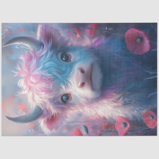 Decoupage Highland Calf Umrundete Poppies Seidenpapier (Vorderseite)