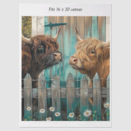 Decoupage Highland Calves Rustic Barn 16x20 Canvas Seidenpapier