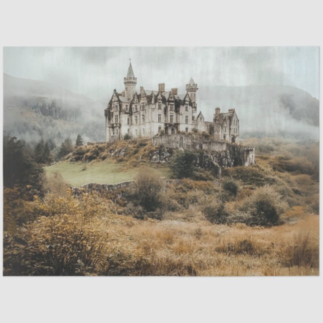 Decoupage Highland Castle Irland Misty Landschaft Seidenpapier (Vorderseite)