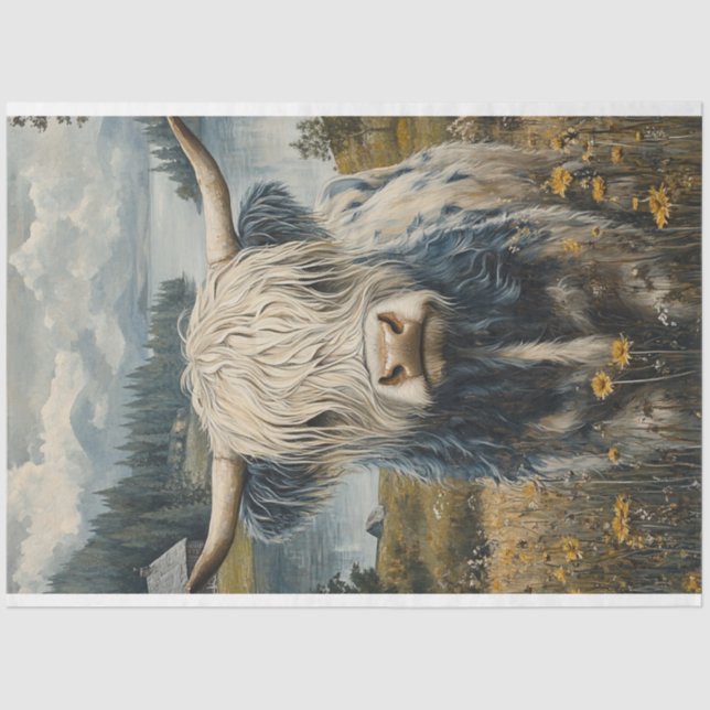 Decoupage Highland Cow Landschaft Seidenpapier (Vorderseite)