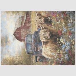 Decoupage Highland Cows Countryside Red Barn Seidenpapier