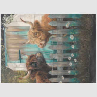 Decoupage Highland Cows Front Aquamarin Stall Seidenpapier