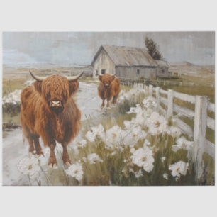 Decoupage Highland Cows Walking Down Country Road Seidenpapier