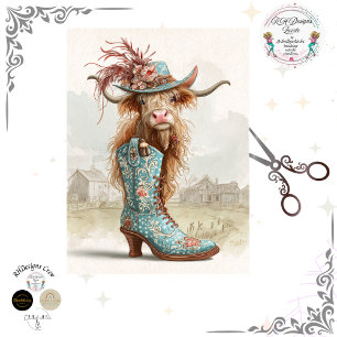 Decoupage Highland-Kalb im Cowboy-Outfit für den C Seidenpapier
