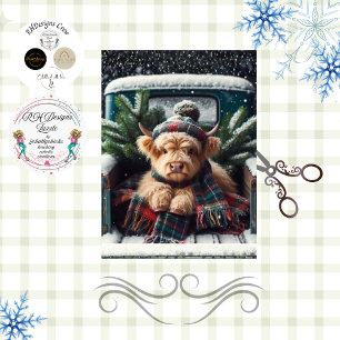 Decoupage Highland-Kalb Vintage-LKW Winterlandscha Seidenpapier