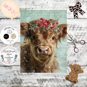 Decoupage Highland-Kalb Weihnachtsszene Schneefall Seidenpapier