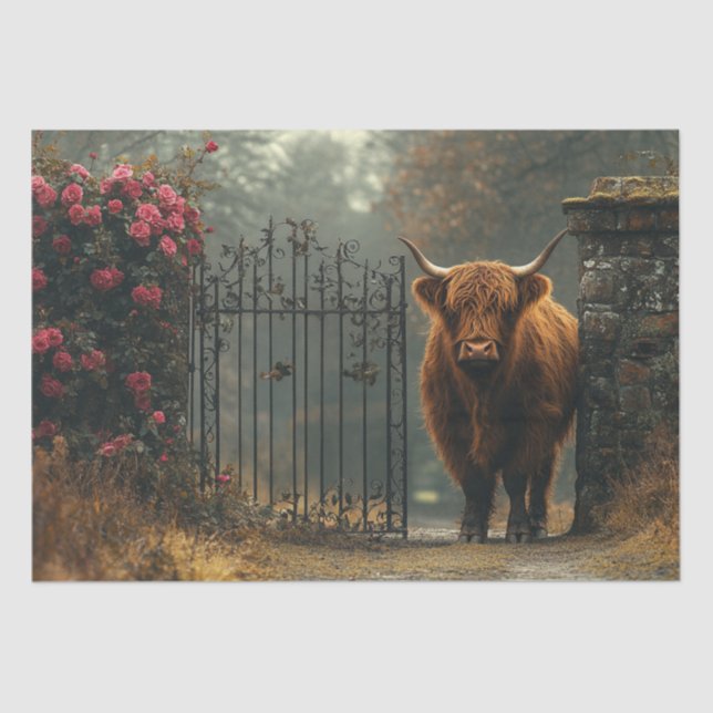 Decoupage Highland Kuh Black Gate Wald Seidenpapier (Vorderseite)