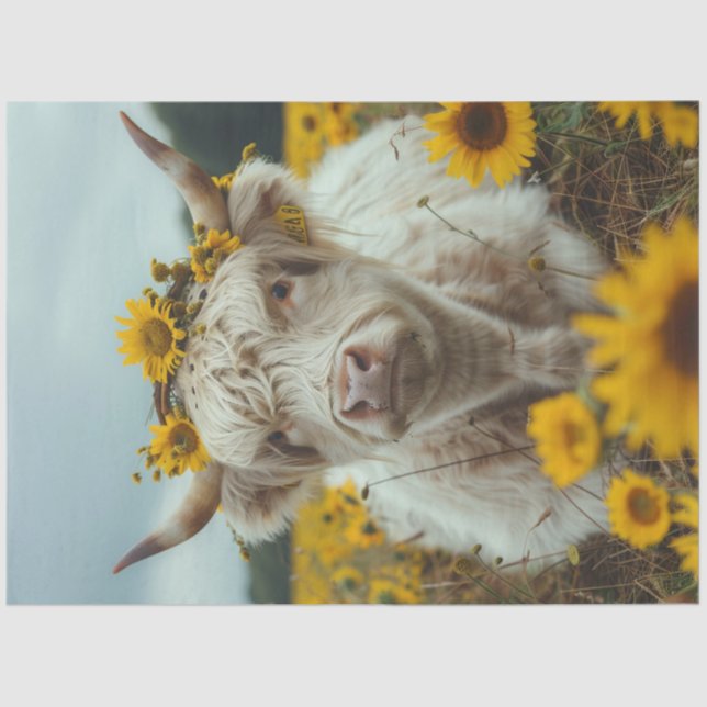 Decoupage Highland Kuh Field Sunflores Seidenpapier (Vorderseite)