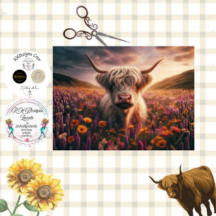 Decoupage Highland-Kuh Sonnenuntergang Blumen Seidenpapier