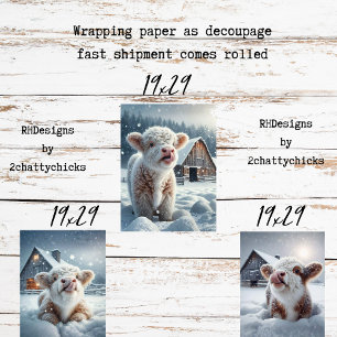 Découpage Hochlandkälber Winterschnee Szene Geschenkpapier Set