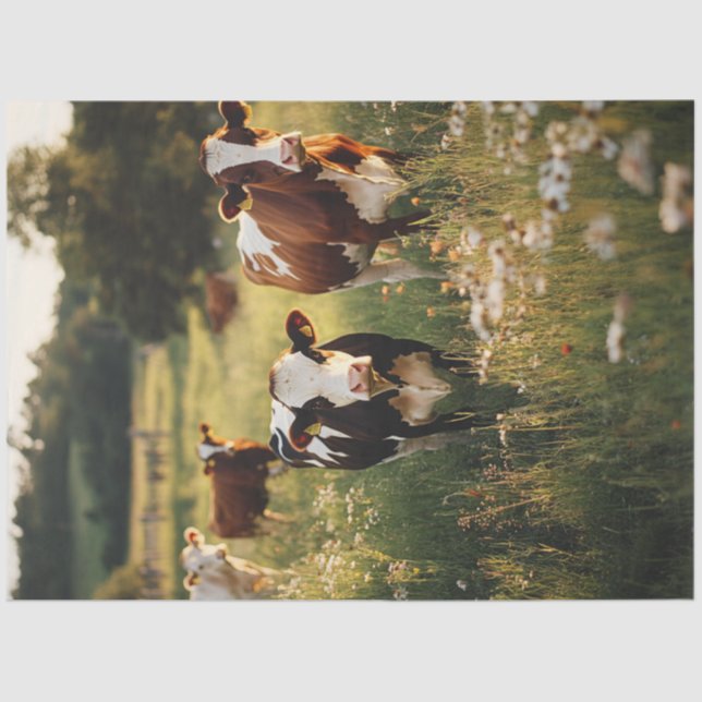 Decoupage Holstein Kühe Stehend Field Blume Seidenpapier (Vorderseite)