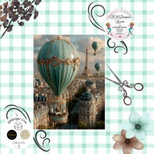 Decoupage Hot Air Ballon Eiffel Tower Szene Seidenpapier