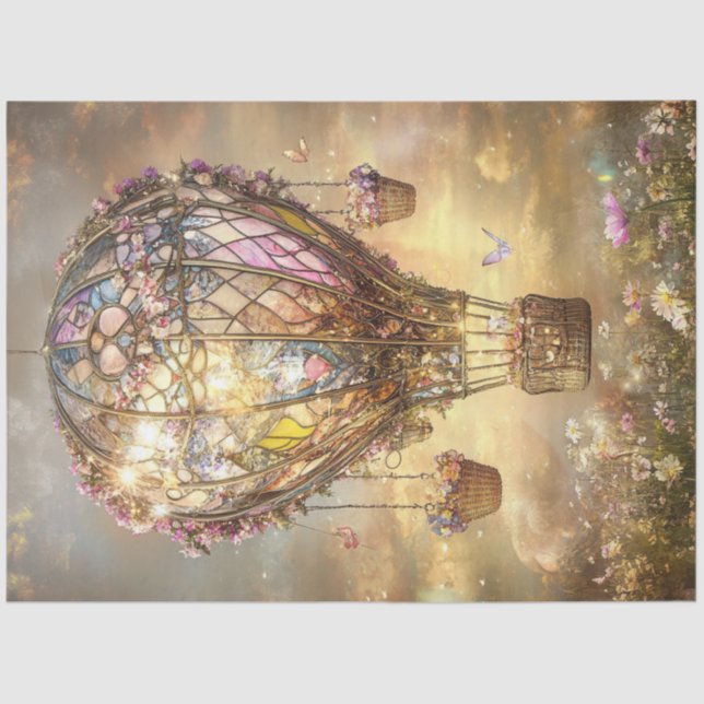 Decoupage Hot Air Ballon festgehaltenes Glas Flora Seidenpapier (Vorderseite)