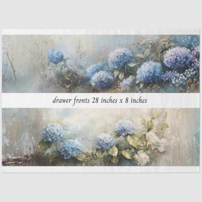 Decoupage Hydrangea Flowers Drawer Fronts 29x8  Seidenpapier (Vorderseite)