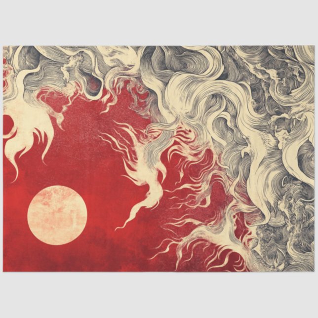 Decoupage Imitats Japanisch Sun & Red White Wirbel Seidenpapier (Vorderseite)