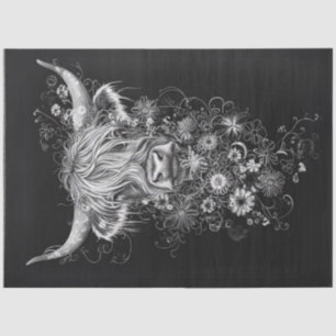 Decoupage Intricate Schwarz-weiß Highland Cow Seidenpapier