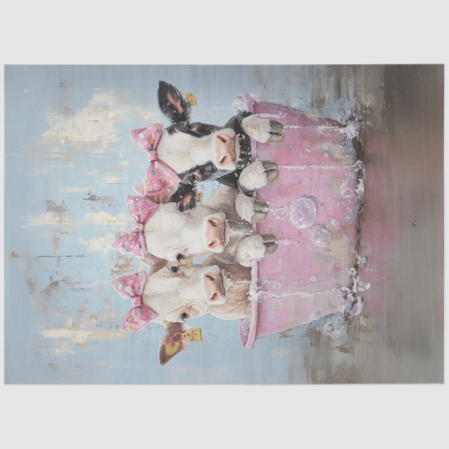 Decoupage Jersey Kühe in Bubble Bath Pink Tube Seidenpapier (Vorderseite)