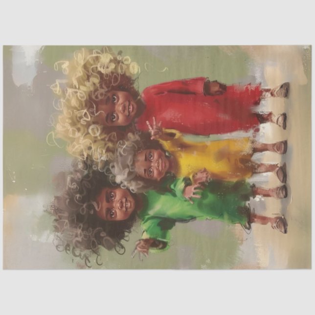 Decoupage Joyful Curaded Children in Red Seidenpapier (Vorderseite)