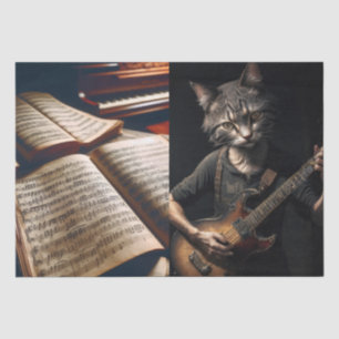 Decoupage - Katze Gitarre und Musik - Seidenpapier