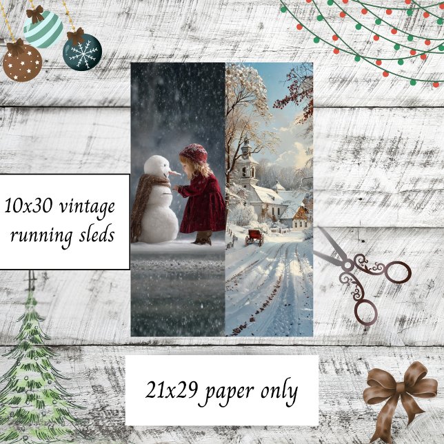 Découpage Kind Schneemann Kirche Winter Schlitten  Seidenpapier (Von Creator hochgeladen)