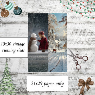 Decoupage Kind Schneemann Kirche Winter Schlittenk Seidenpapier