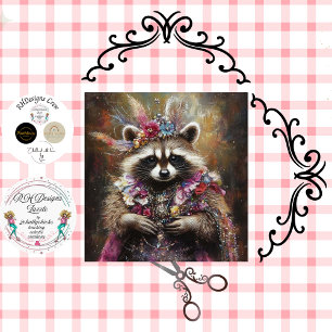 Decoupage Königlicher Waschbär Prinzessin in Rosa Seidenpapier