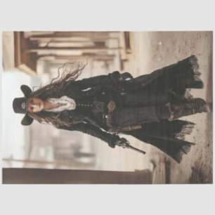 Decoupage Lady Sheriff im Schwarzen Western Style Seidenpapier