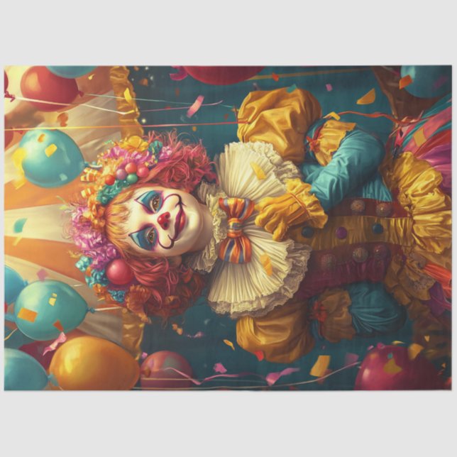 Decoupage Lebendiger Clown gelb, blau rot Seidenpapier (Vorderseite)