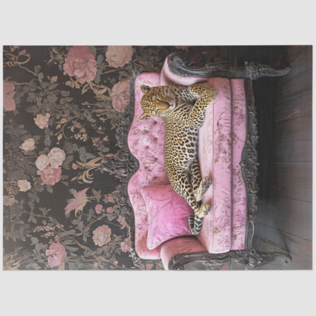 Decoupage Leopard On Pink Velvet French Couch  Seidenpapier (Vorderseite)