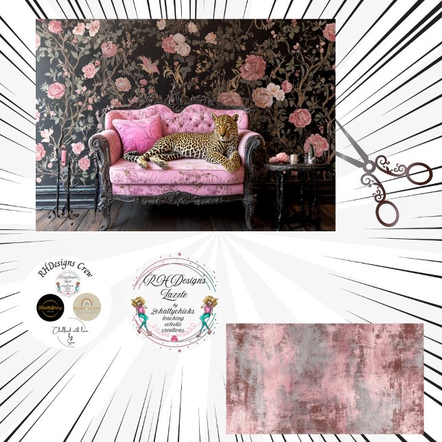 Decoupage-Leopard-Vintage-Sofa mit rosa Blumenpapi Seidenpapier (Von Creator hochgeladen)