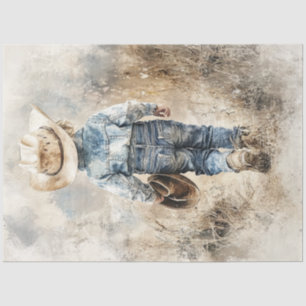 Decoupage Lil Cowboy in Field Walking Away Seidenpapier