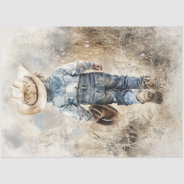Decoupage Lil Cowboy in Field Walking Away Seidenpapier (Vorderseite)