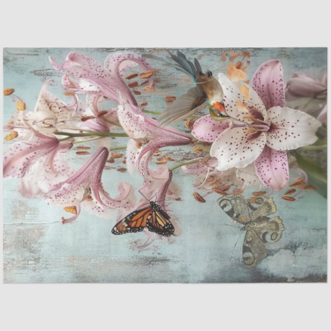 Decoupage Lilies Hummingbirds Butterfisch Sage Seidenpapier (Vorderseite)