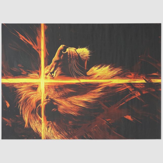 Decoupage Lion Burning Cross Majestic Guardian Seidenpapier (Vorderseite)