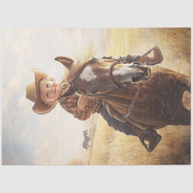 Decoupage Little Boy Riding Pony Wear Hat Seidenpapier (Vorderseite)