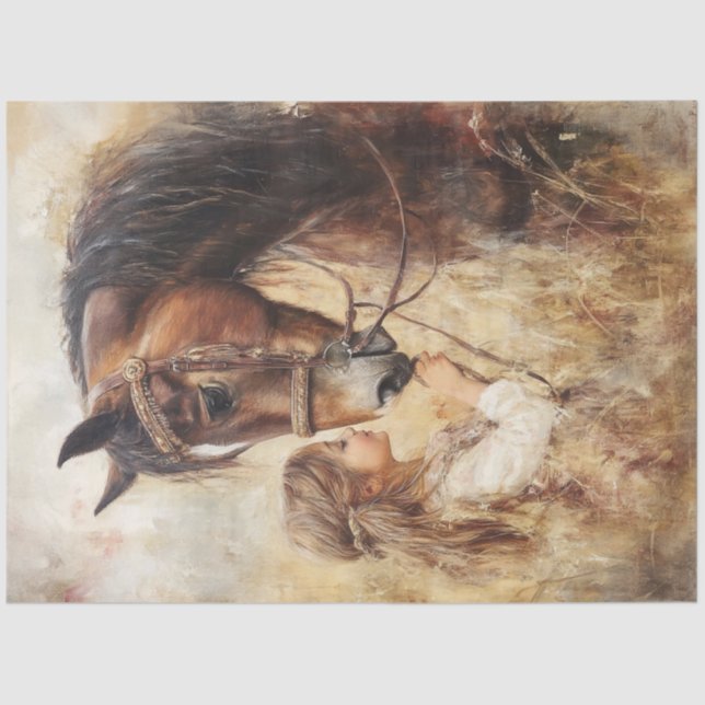 Decoupage Little Girl and Ihr Pferd Seidenpapier (Vorderseite)