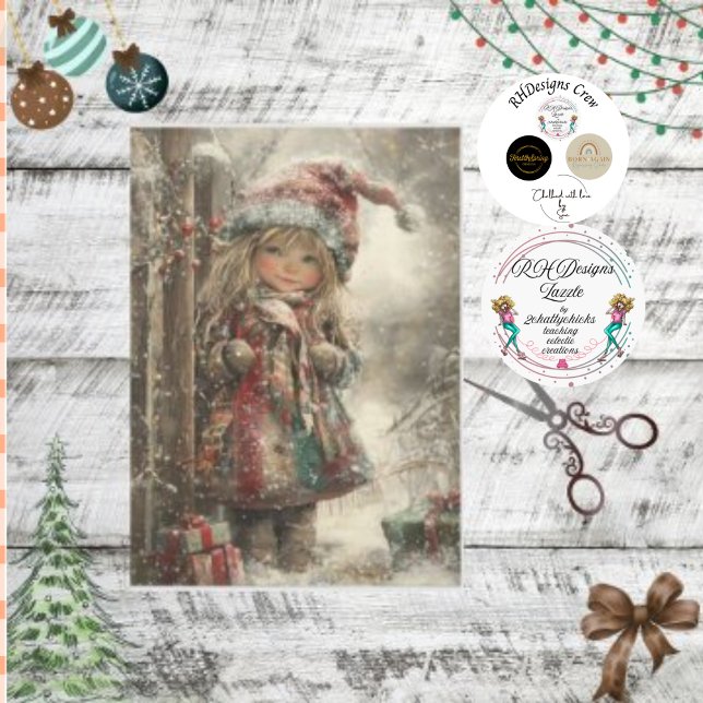 Decoupage Little Girl Dressed Weihnachtskleid Seidenpapier (Von Creator hochgeladen)