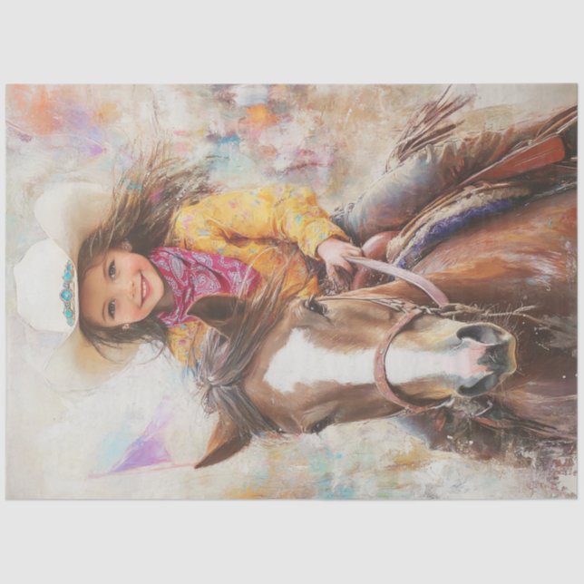 Decoupage Little Girl Reiten Rodeo Arena Seidenpapier (Vorderseite)