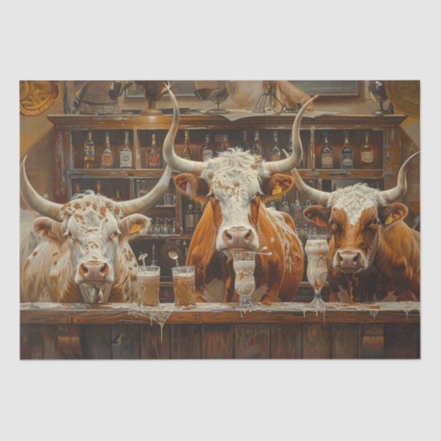Decoupage Longhorn Kühe Bar trinken Milchshakes Seidenpapier (Vorderseite)