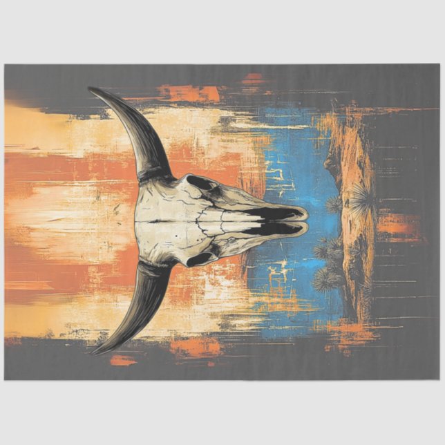 Decoupage LongHorn Steer Poster Orange, blau Seidenpapier (Vorderseite)