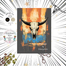 Decoupage LongHorn Vintage Poster Skull Orange Blu Seidenpapier