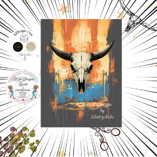 Decoupage LongHorn Vintage Poster Skull Orange Blu Seidenpapier