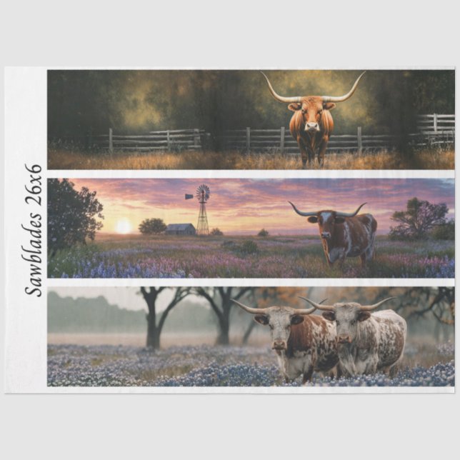 Decoupage Longhorn Wester Papers Sägeblätter Seidenpapier (Vorderseite)