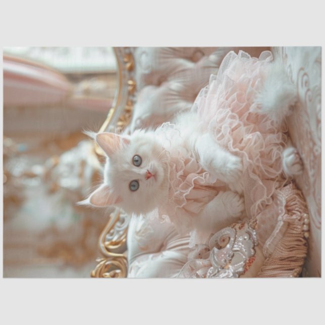Decoupage Luxurious Cat Pink Frilly Kleid Seidenpapier (Vorderseite)