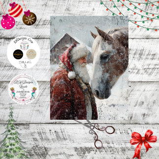 Découpage Magischer Moment Santa und sein Pferd im Seidenpapier