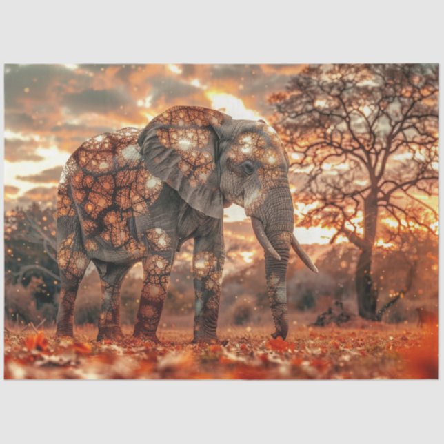 Decoupage Majestic Elephant Schöne Beleuchtung Seidenpapier (Vorderseite)