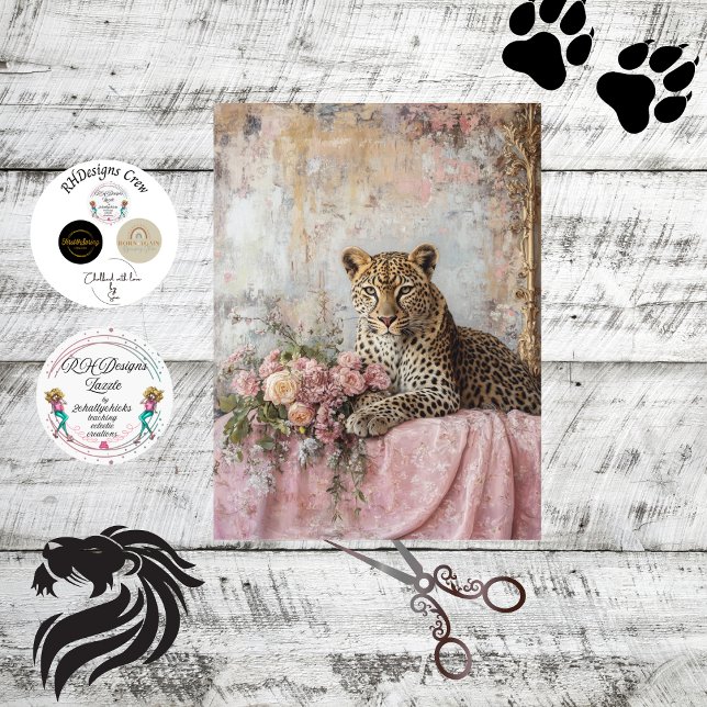 Decoupage Majestic Leopard Bouquet Blume Couch Seidenpapier (Von Creator hochgeladen)